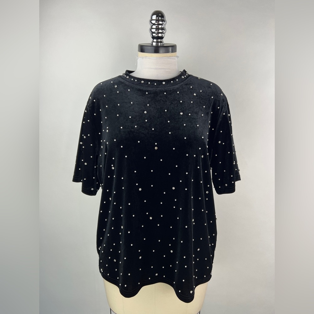💚 2970. Velour Embellished Pearl Rhinestone Top